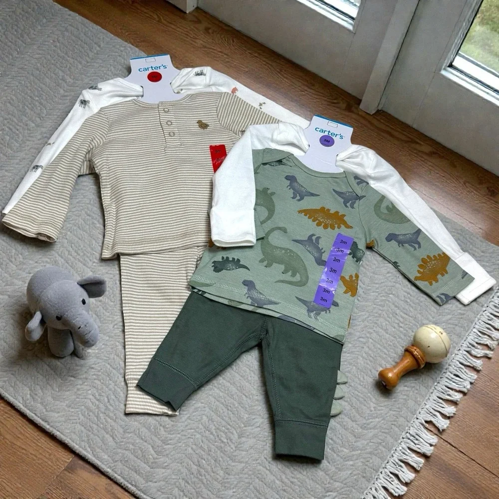NEW Lot of (2) Carter's Clothing‎ Gift Sets Dinosaurs Farm Animals 3-9mo